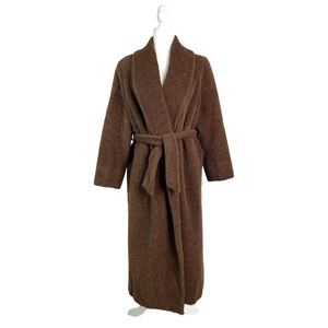 MaxMara Brown Alpaca Wool Wrap Coat Sz 8P Petite Belted Longline Classic Italy